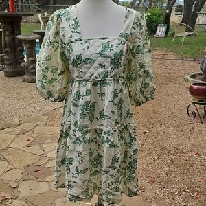 New W Tag Anna Cate Harper Printed Mini Dress Smocked Quilted Morning Dew Small